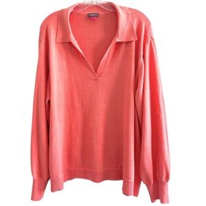 Vince Camuto Womens Coral Knit Sweater Cotton Blend Balloon Sleeves V Neck XXL